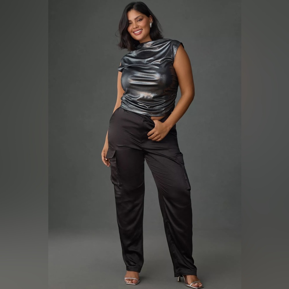 Anthropologie Good American Satin Cargo Pants